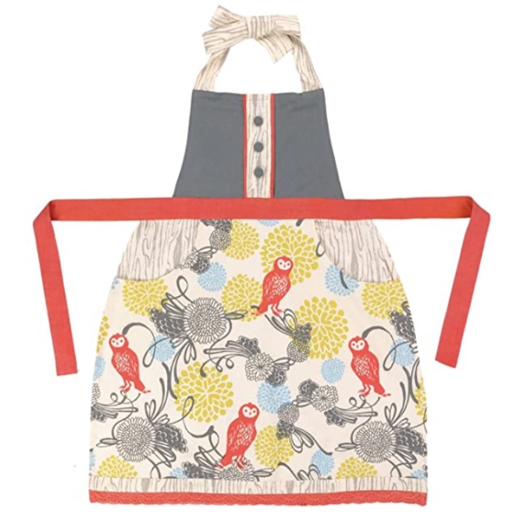 Sarah Watts red & grey cotton owl apron/wearable art – NWT